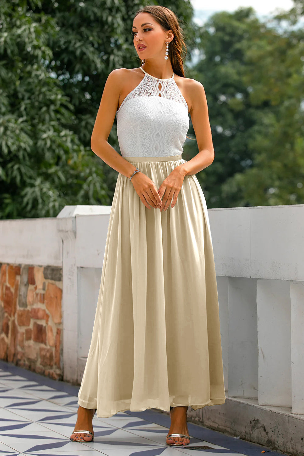 Women's Halter Maxi Wedding Guest Dress