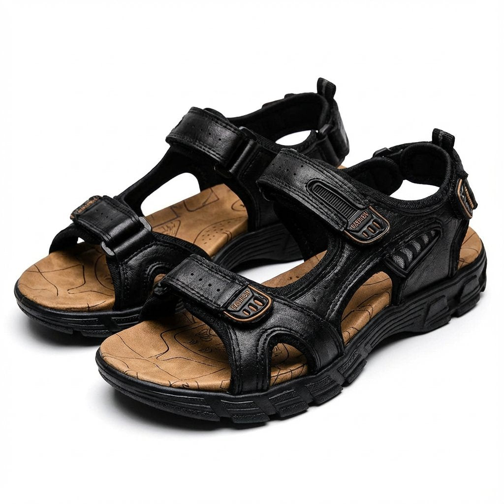 Unisex Velcro-Strap Outdoor Trekking Sandals Grip Sole - Negro