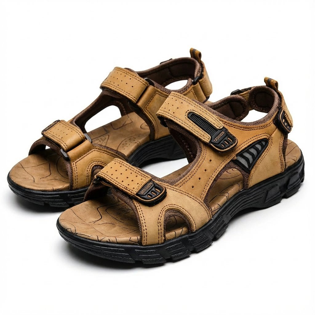 Unisex Velcro-Strap Outdoor Trekking Sandals Grip Sole - Marrón claro