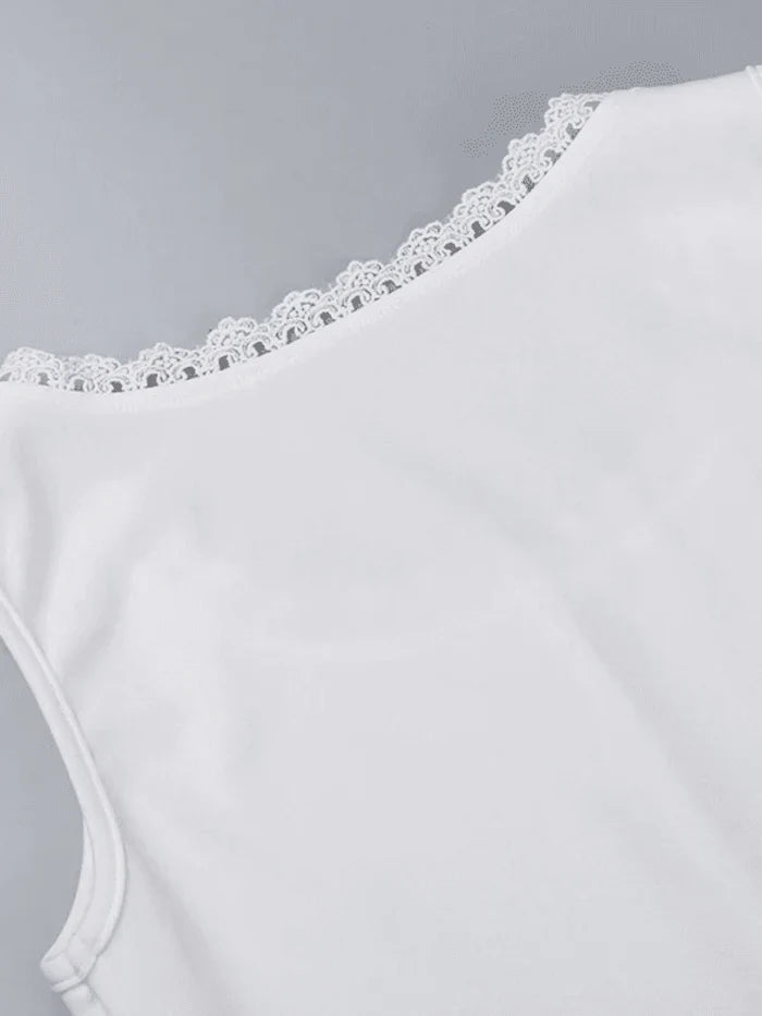 Women's Vintage Button-Front Lace-Trim Tank Top