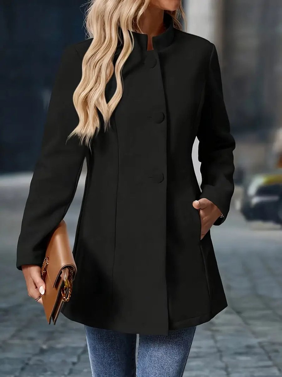 Women Coat Elegant Stand-Collar Button-Front Blazer Jacket