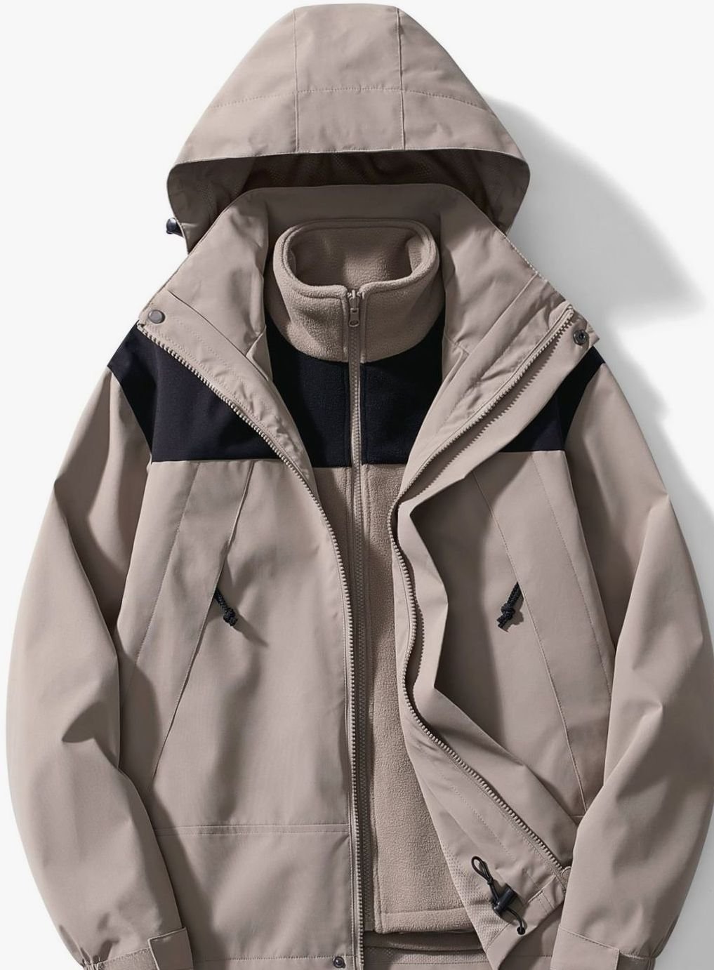 Women's 3-in-1 Waterproof Hooded Fleece Winter Jacket - Khaki
