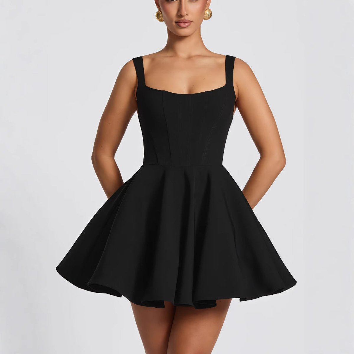 Women's A-Line Square-Neck Oversized Bow Mini Cocktail Dress