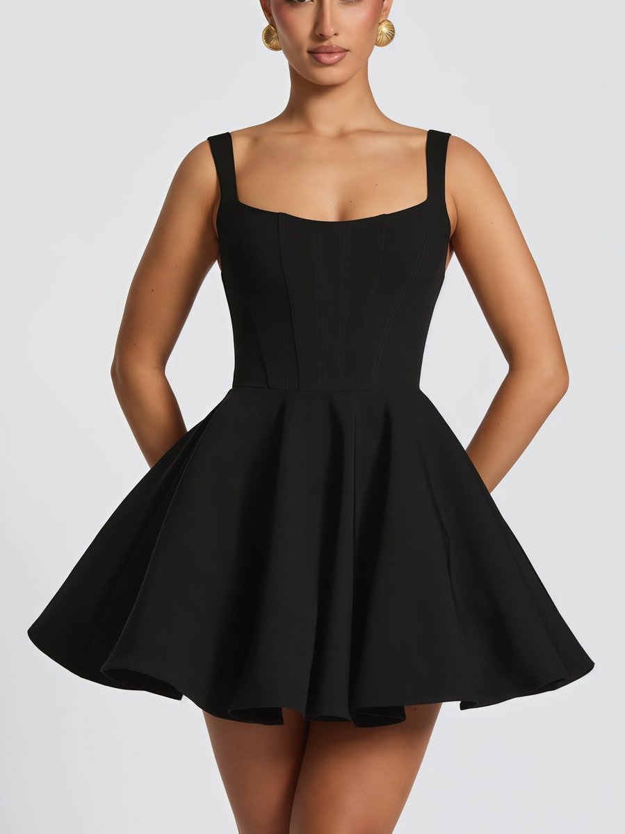 Women's A-Line Square-Neck Oversized Bow Mini Cocktail Dress - Black