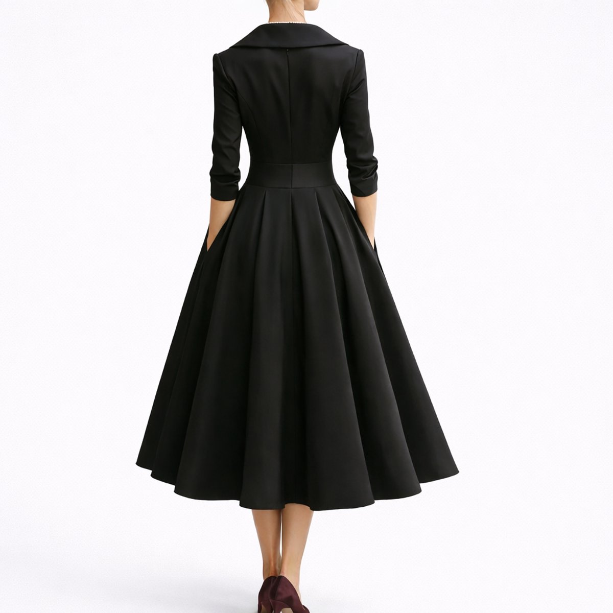 Women's A-Line Wrap-Bodice 3/4 Sleeve Midi Dress