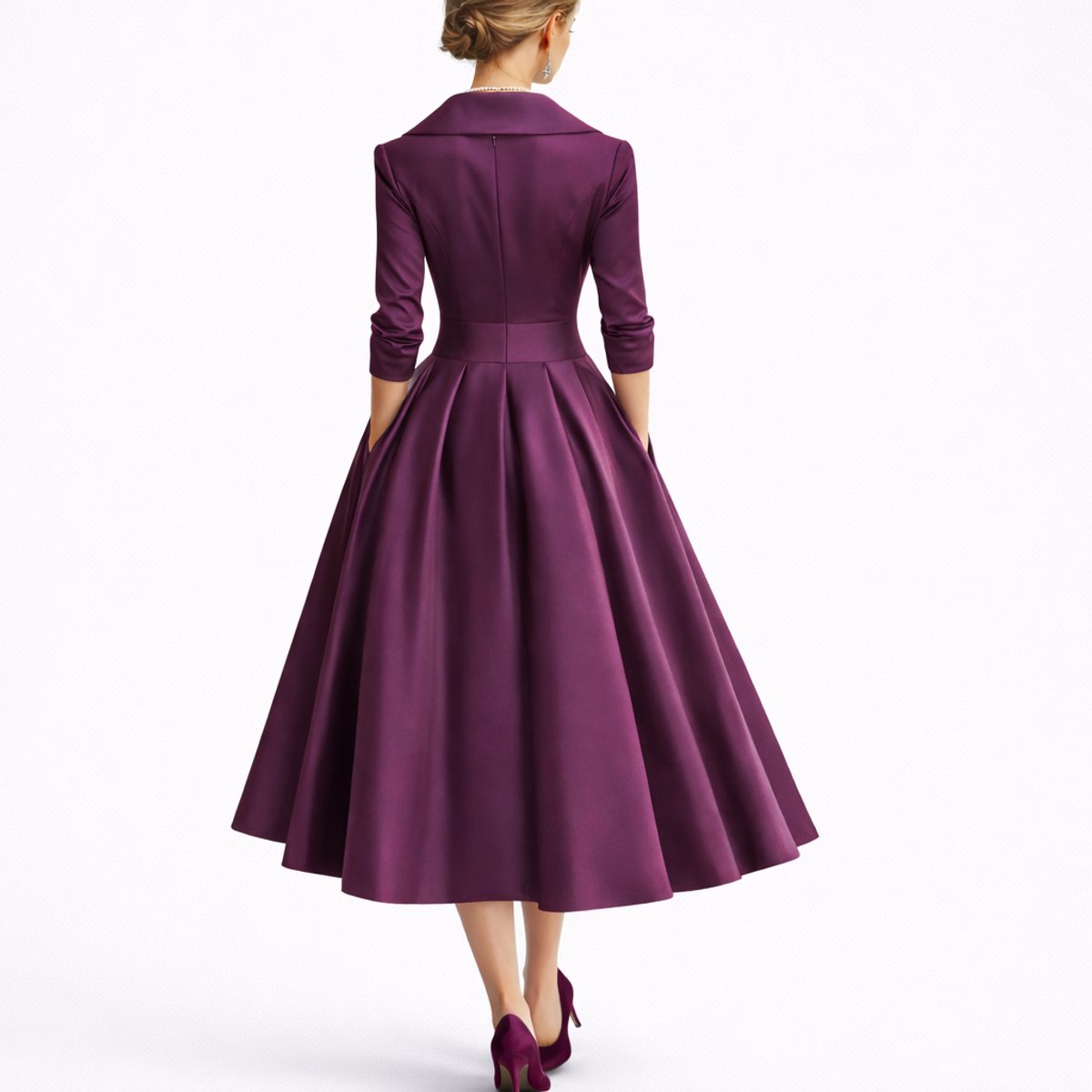 Women's A-Line Wrap-Bodice 3/4 Sleeve Midi Dress