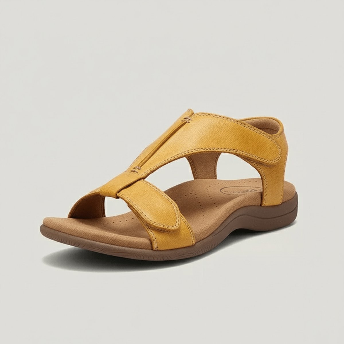 Women's Adjustable Velcro T-Strap Open-Toe Comfortable Sandals - Mosterdgeel