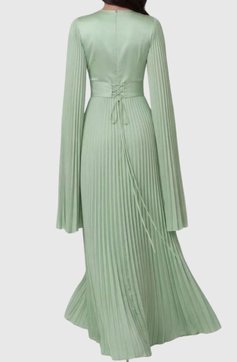Women's Aurelie Pleated Satin Split-Sleeve Maxi Party Dress Gown