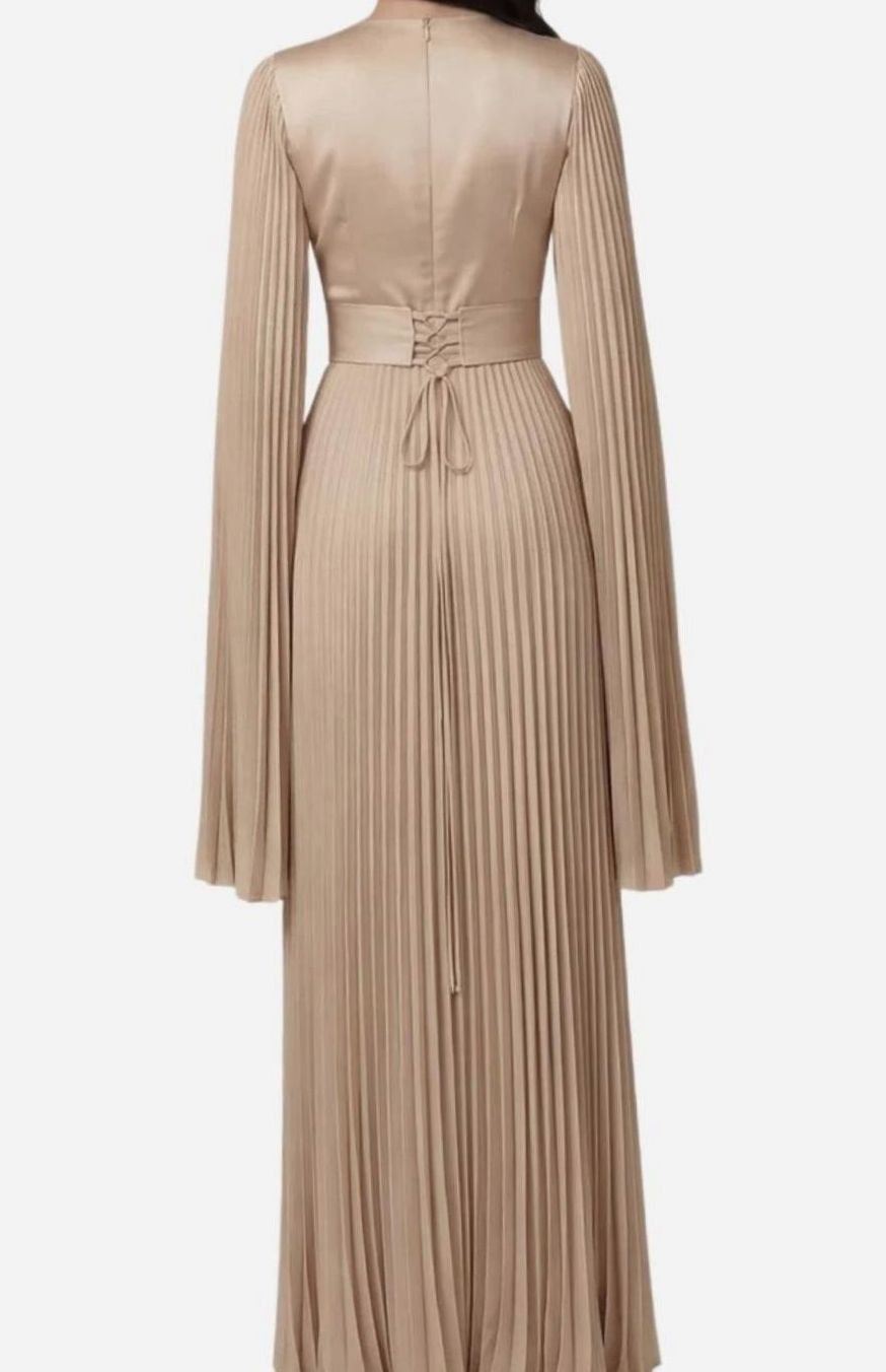 Women's Aurelie Pleated Satin Split-Sleeve Maxi Party Dress Gown