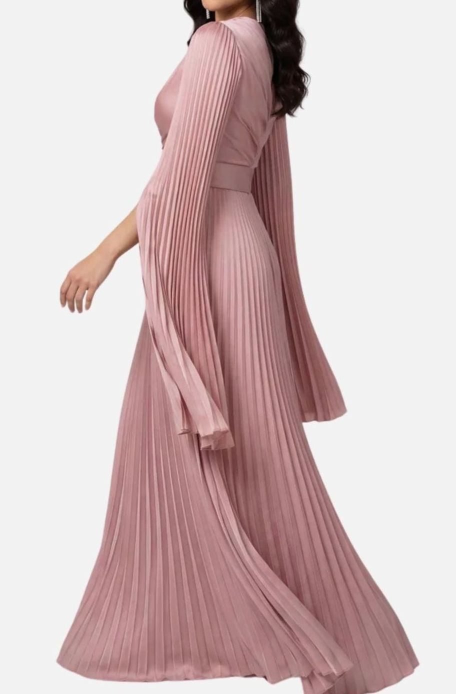 Women's Aurelie Pleated Satin Split-Sleeve Maxi Party Dress Gown