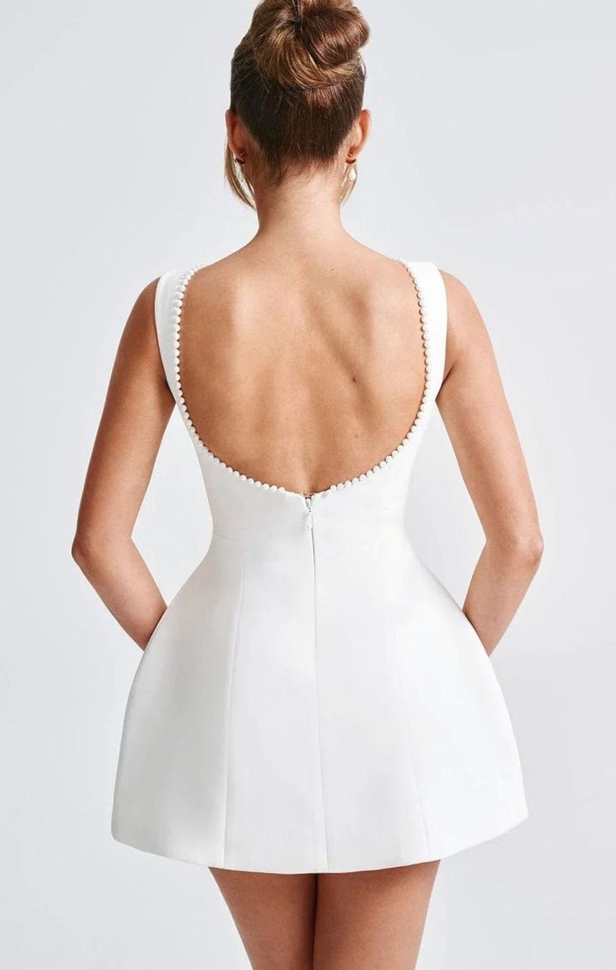 Women's Backless Pearl-Trim Oversized Bow Mini Dress