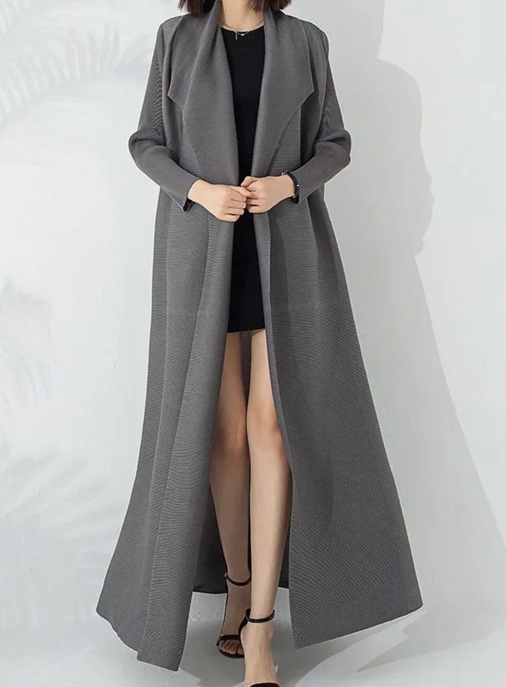 Women's Belted A-Line Maxi Coat Funnel Neck Full Length