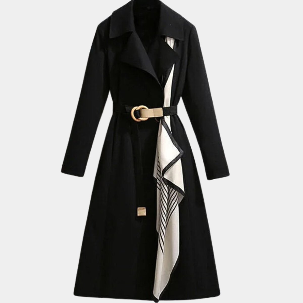 Women's Belted A-Line Midi Trench Coat - Black