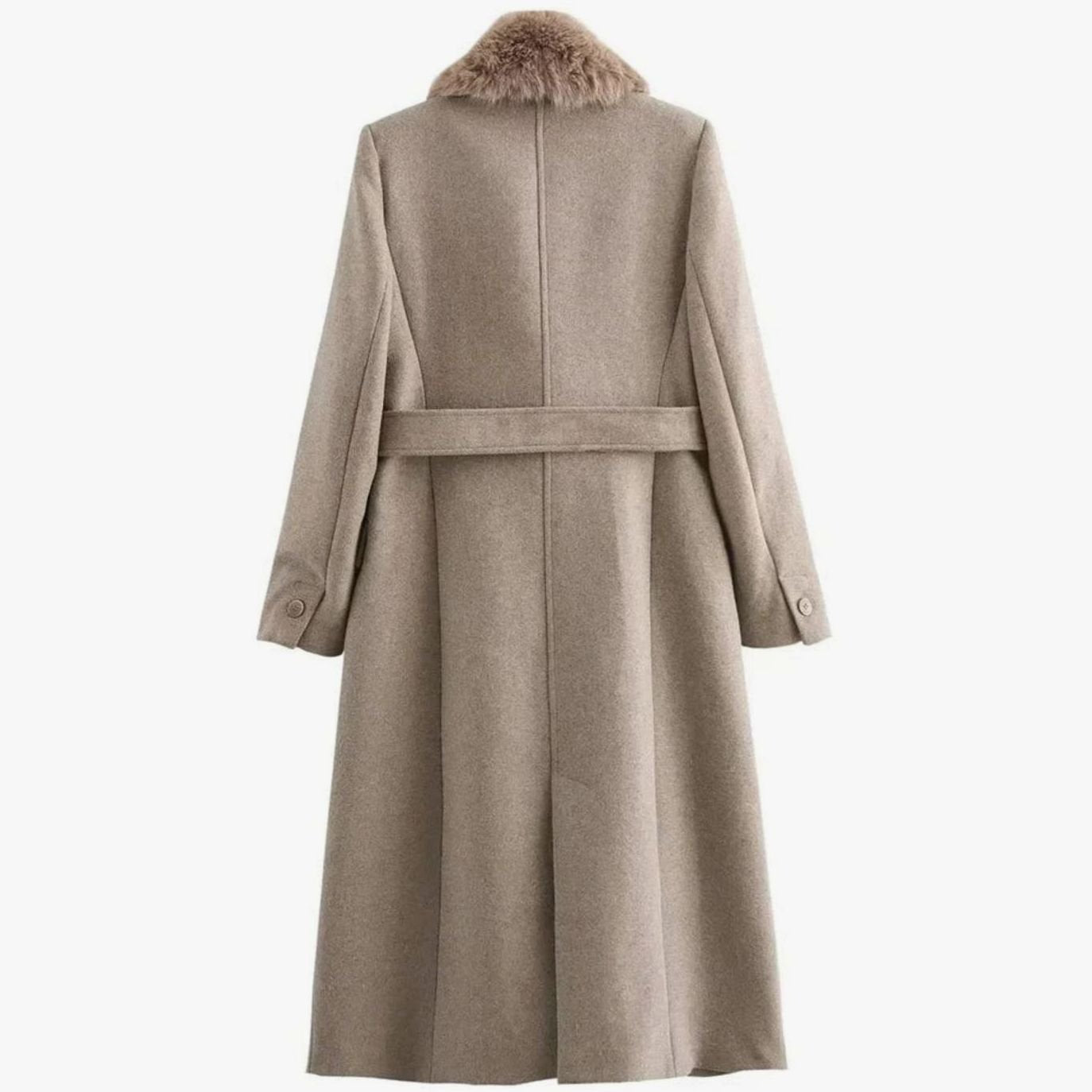 Women's Belted Faux Fur Collar Long Winter Coat