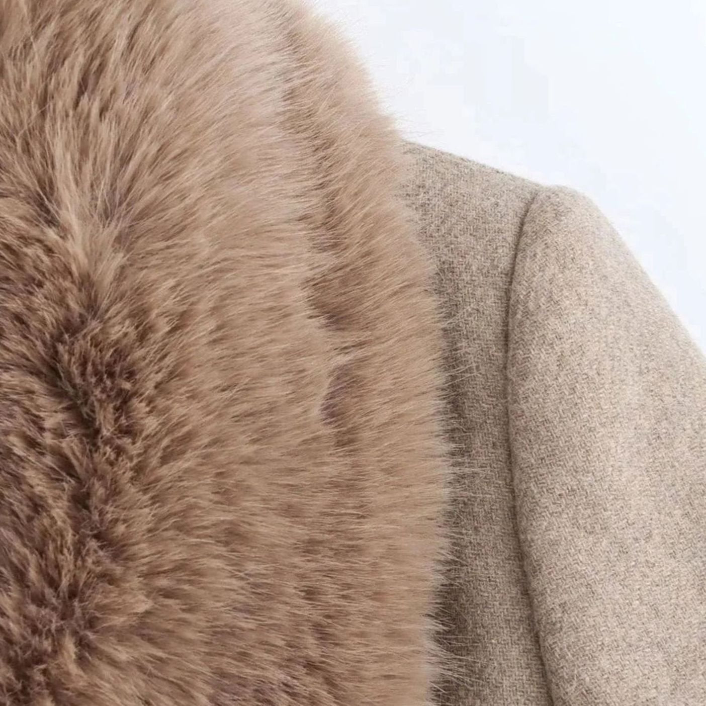 Women's Belted Faux Fur Collar Long Winter Coat