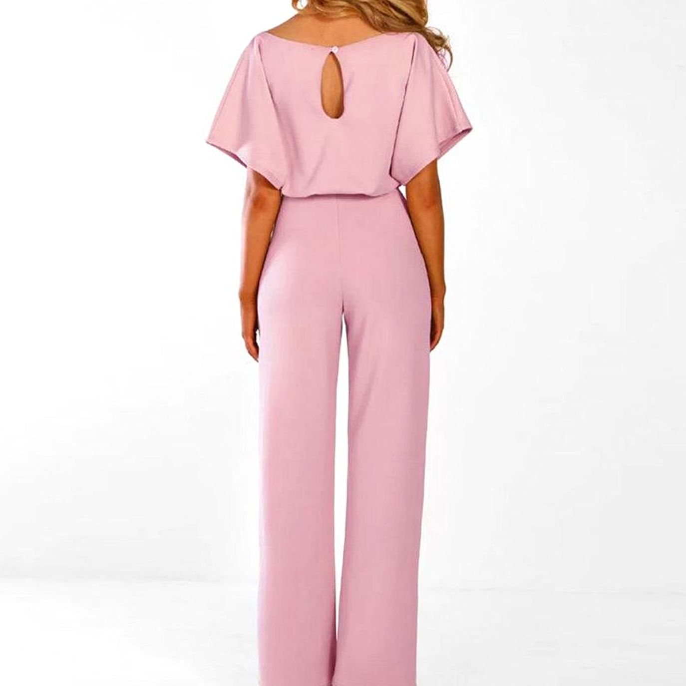 Women's Belted Wide Leg Coord Two-Piece Set Short Sleeve
