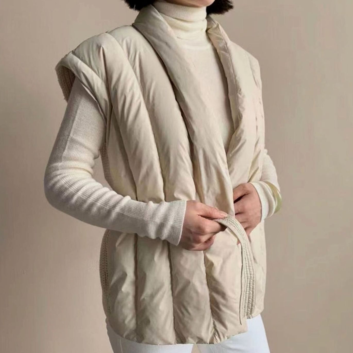 Women's Belted Wrap Puffer Gilet Quilted Sleeveless Gilet