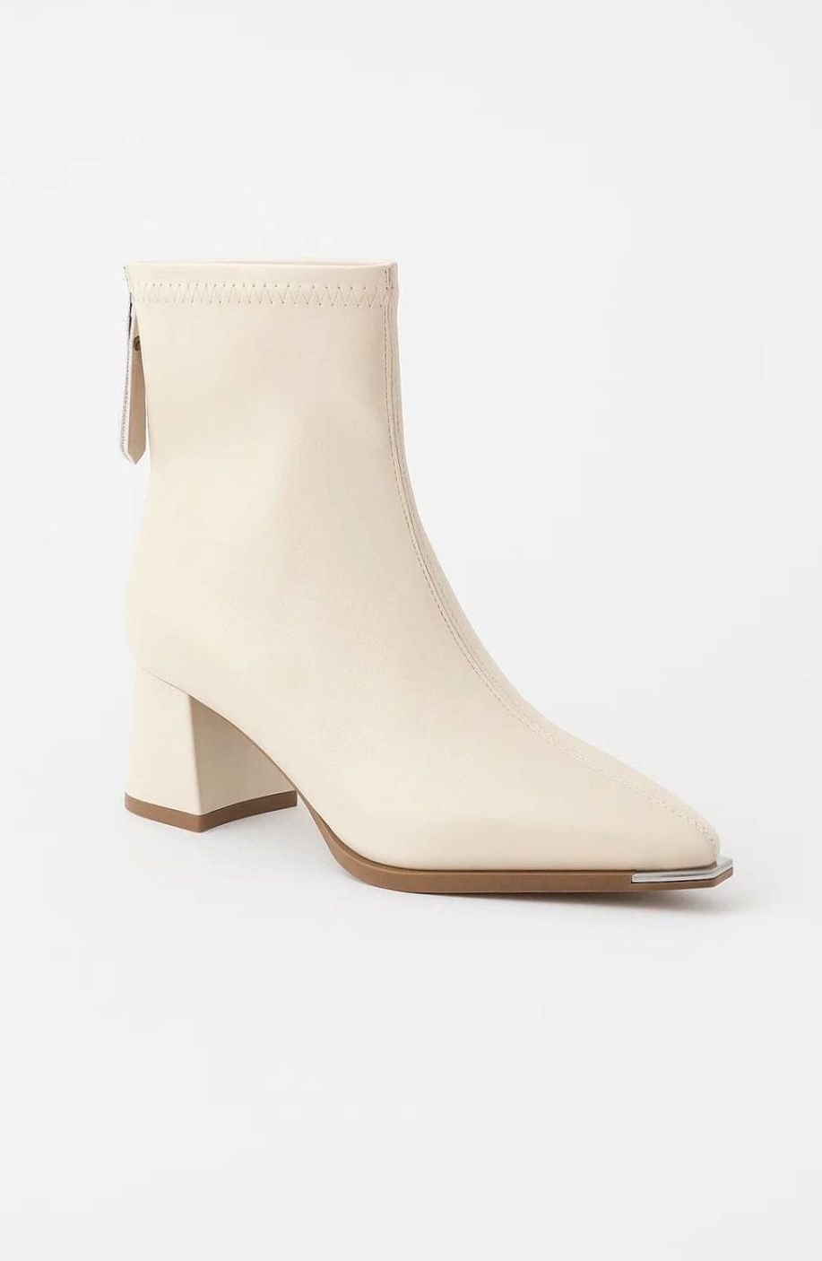 Women's Black Pointed-Toe Block-Heel Ankle Boots - Off White