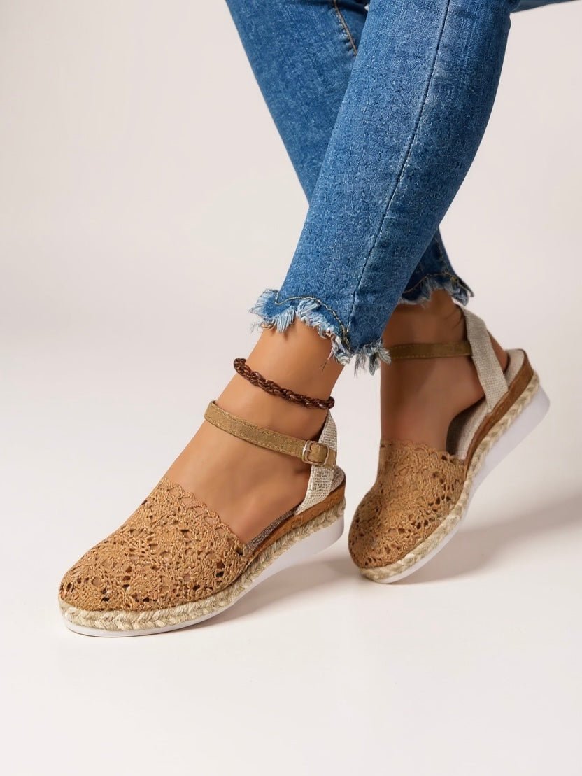 Women's Boho Crochet Ankle-Strap Espadrille Platform Sandals - Brown