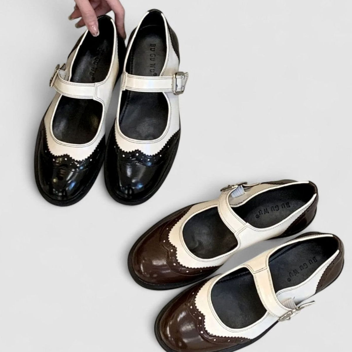 Women's Brogue Mary Jane Shoes Round Toe Buckle Strap Flats
