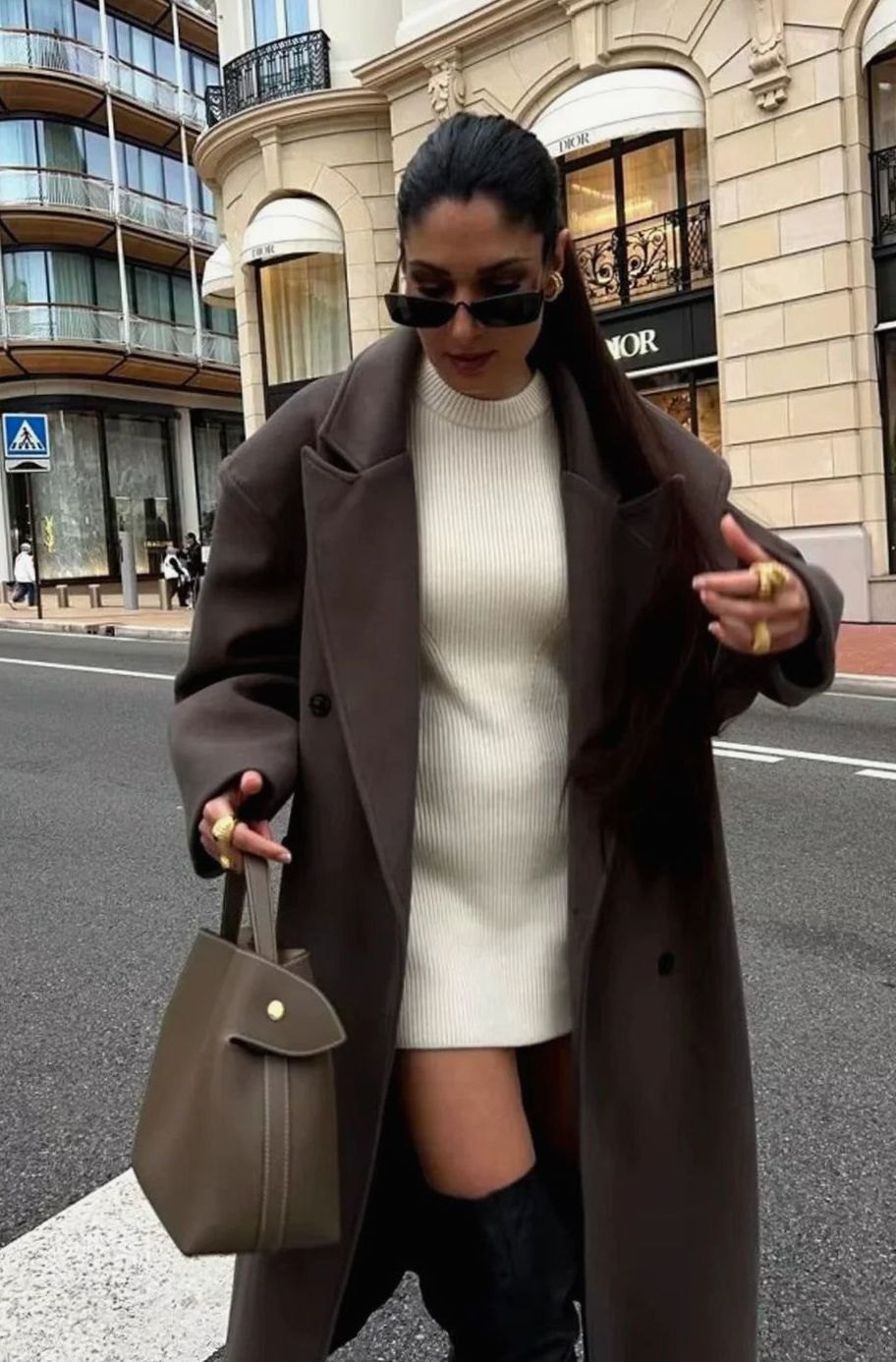 Women's Brown Oversized Double-Breasted Longline Coat