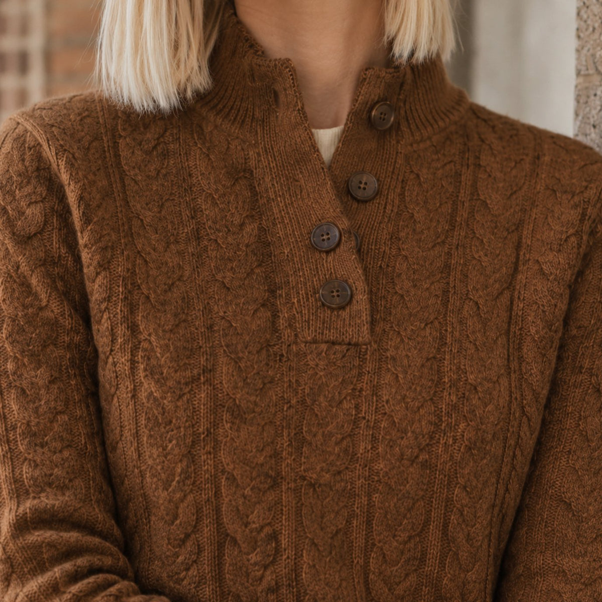 Women's Cable-Knit Cashmere Blend Buttoned Slim Jumper