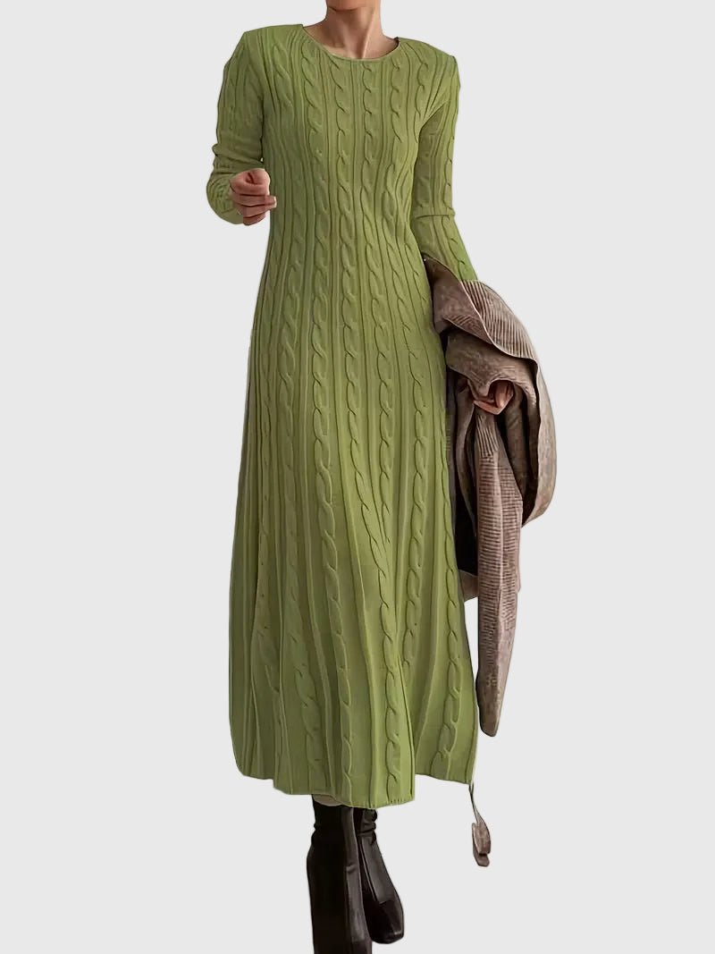 Women's Cable-Knit Long-Sleeve Maxi Jumper Dress - Green