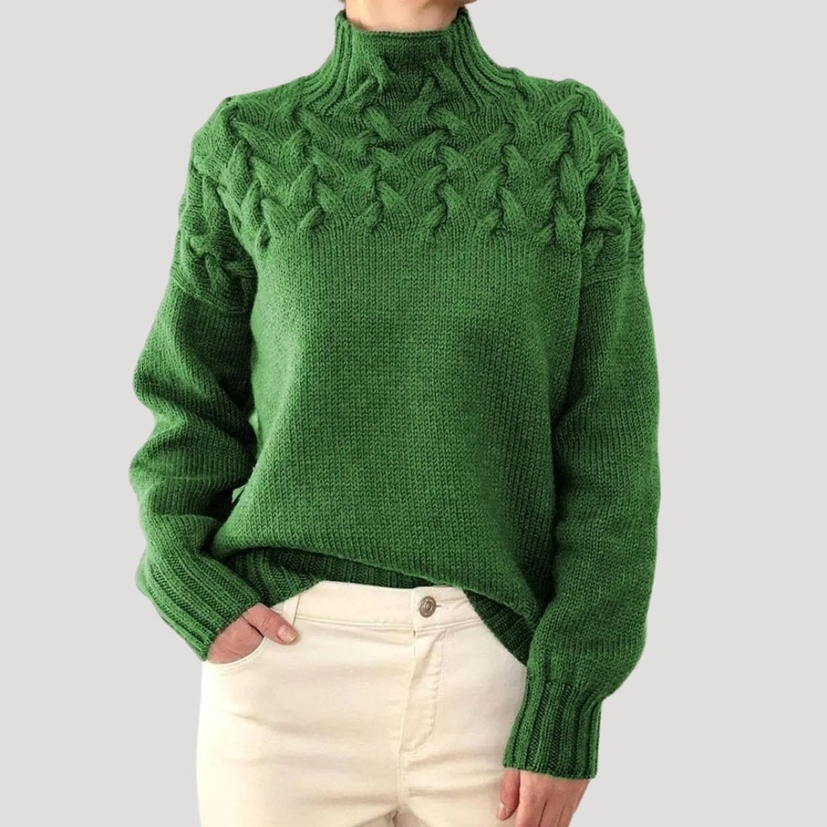 Women's Cable Knit Turtleneck Jumper Sweater - Green