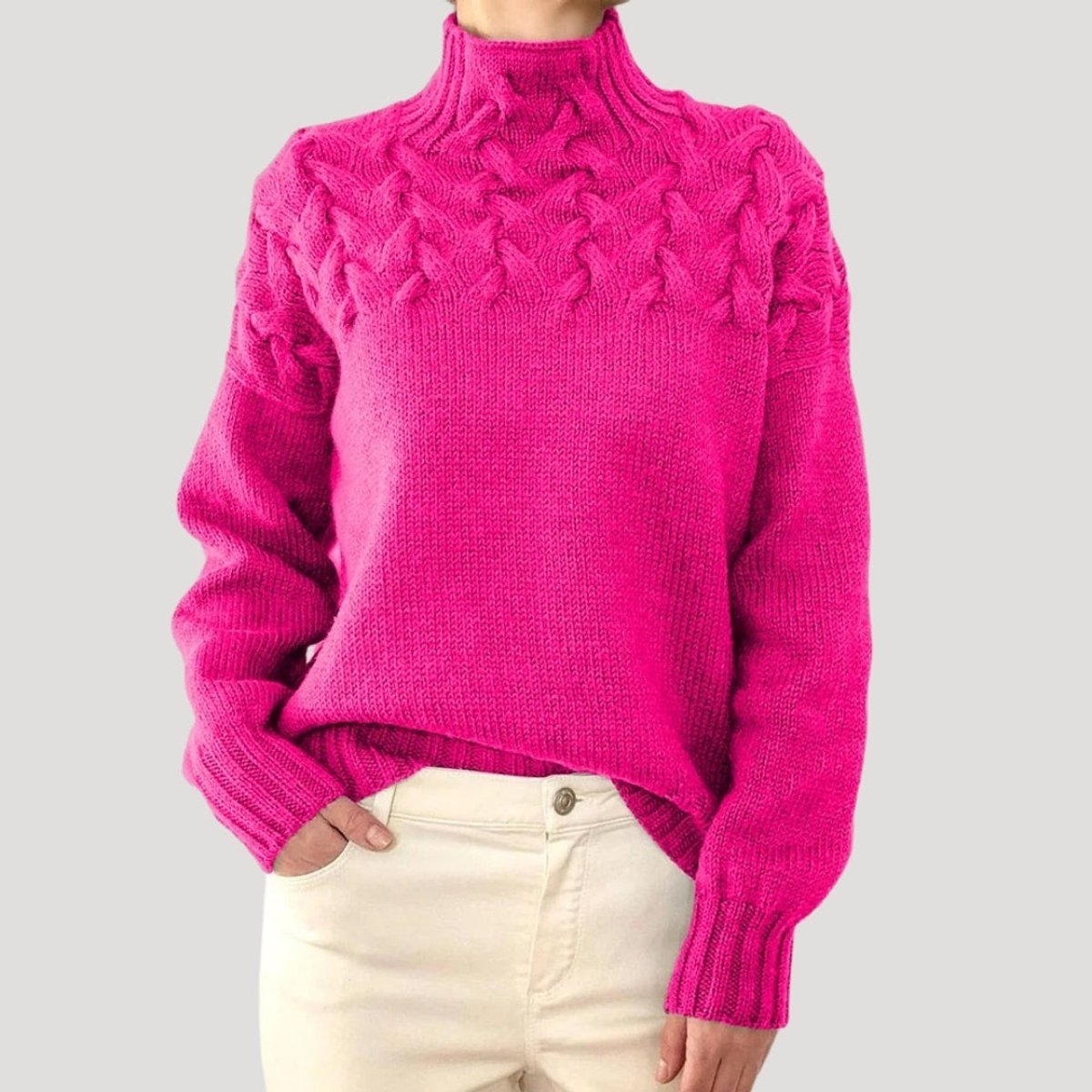 Women's Cable Knit Turtleneck Jumper Sweater - Pink