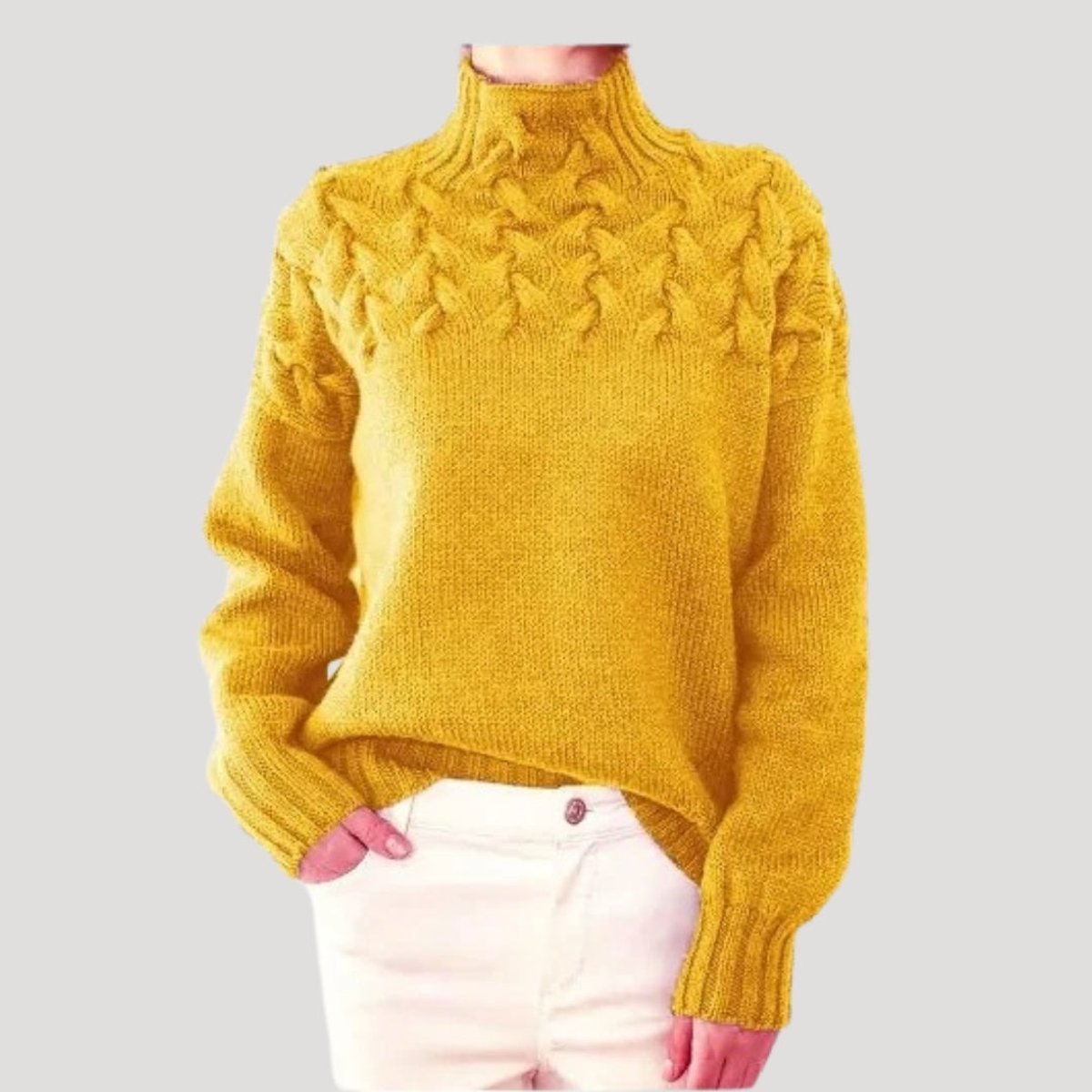Women's Cable Knit Turtleneck Jumper Sweater - Yellow