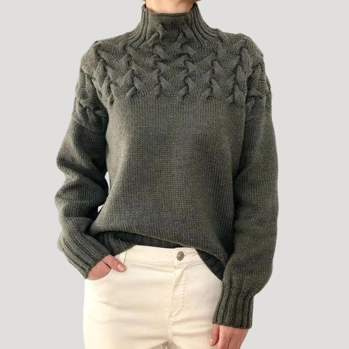 Women's Cable Knit Turtleneck Jumper Sweater - Grey