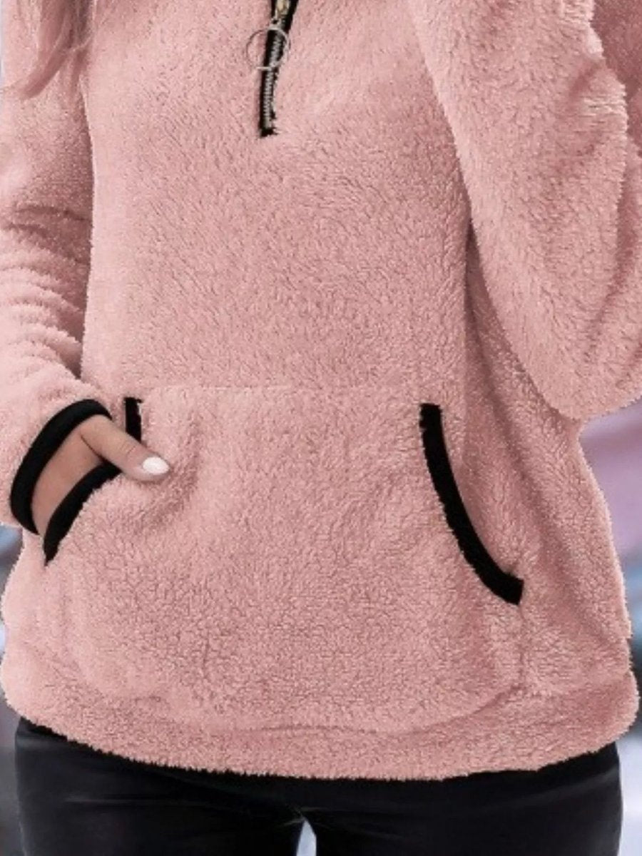 Womens Cardigan Fluffy Half-Zip Fleece Pullover Jumper