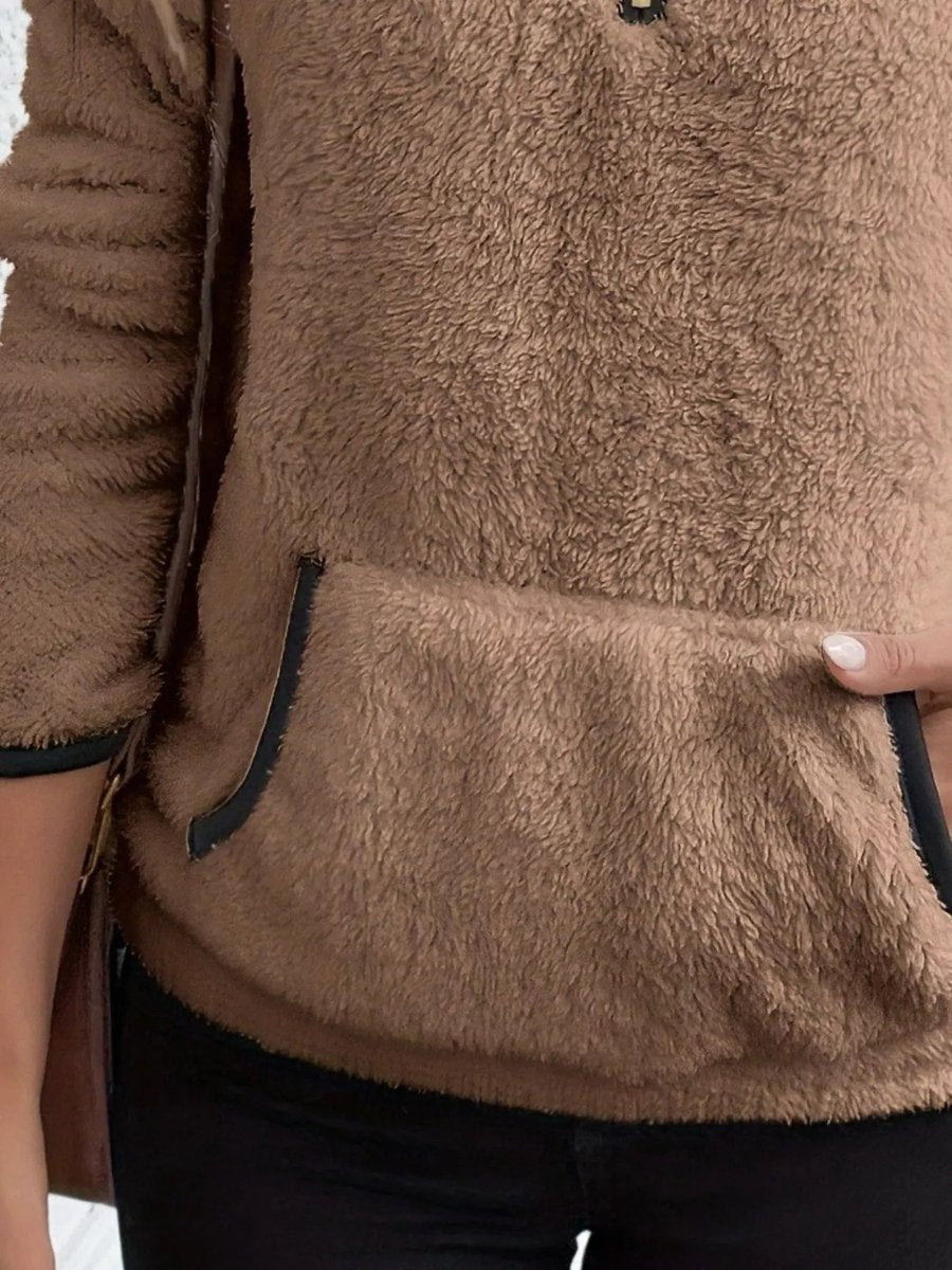 Womens Cardigan Fluffy Half-Zip Fleece Pullover Jumper
