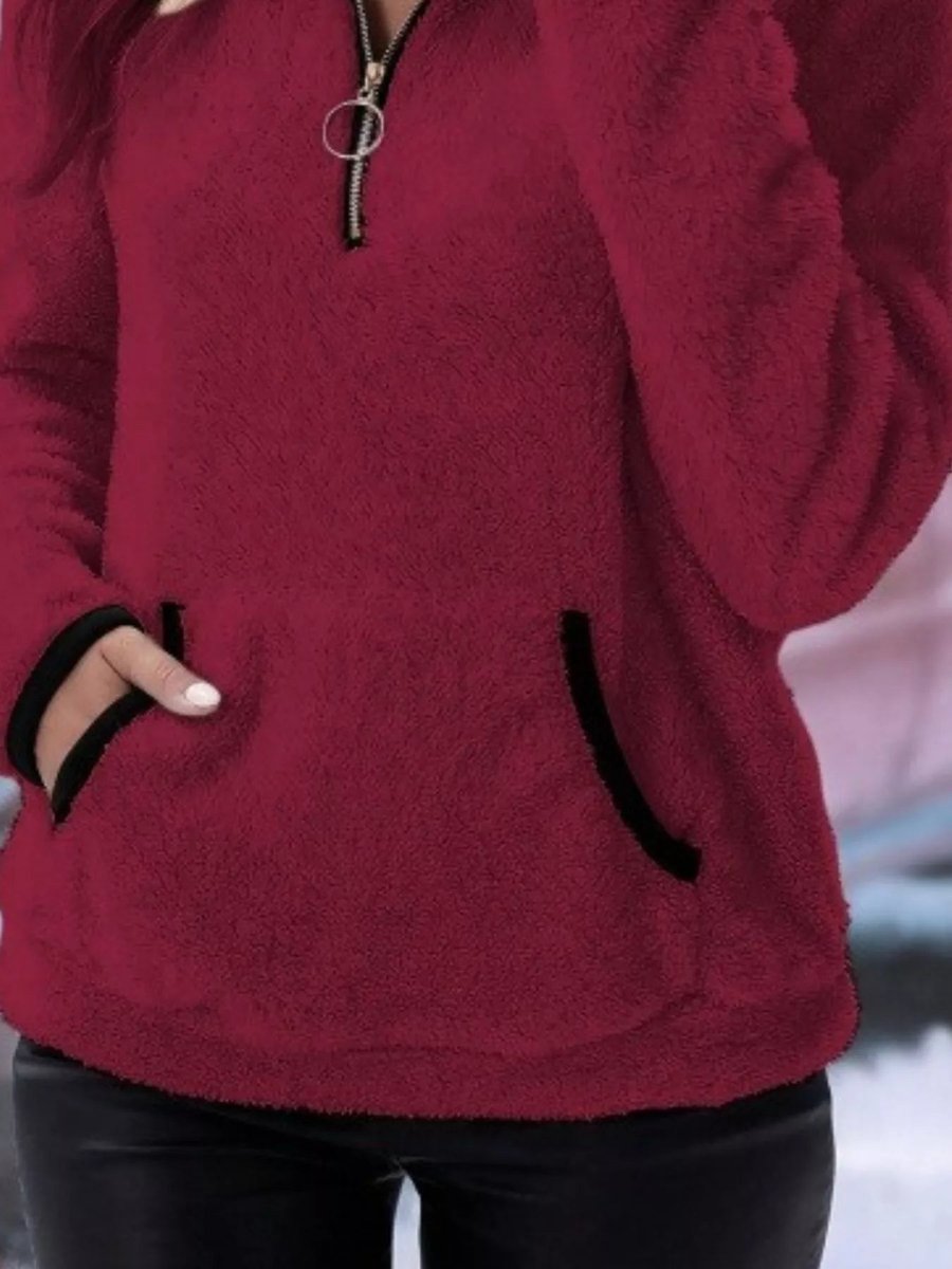 Womens Cardigan Fluffy Half-Zip Fleece Pullover Jumper