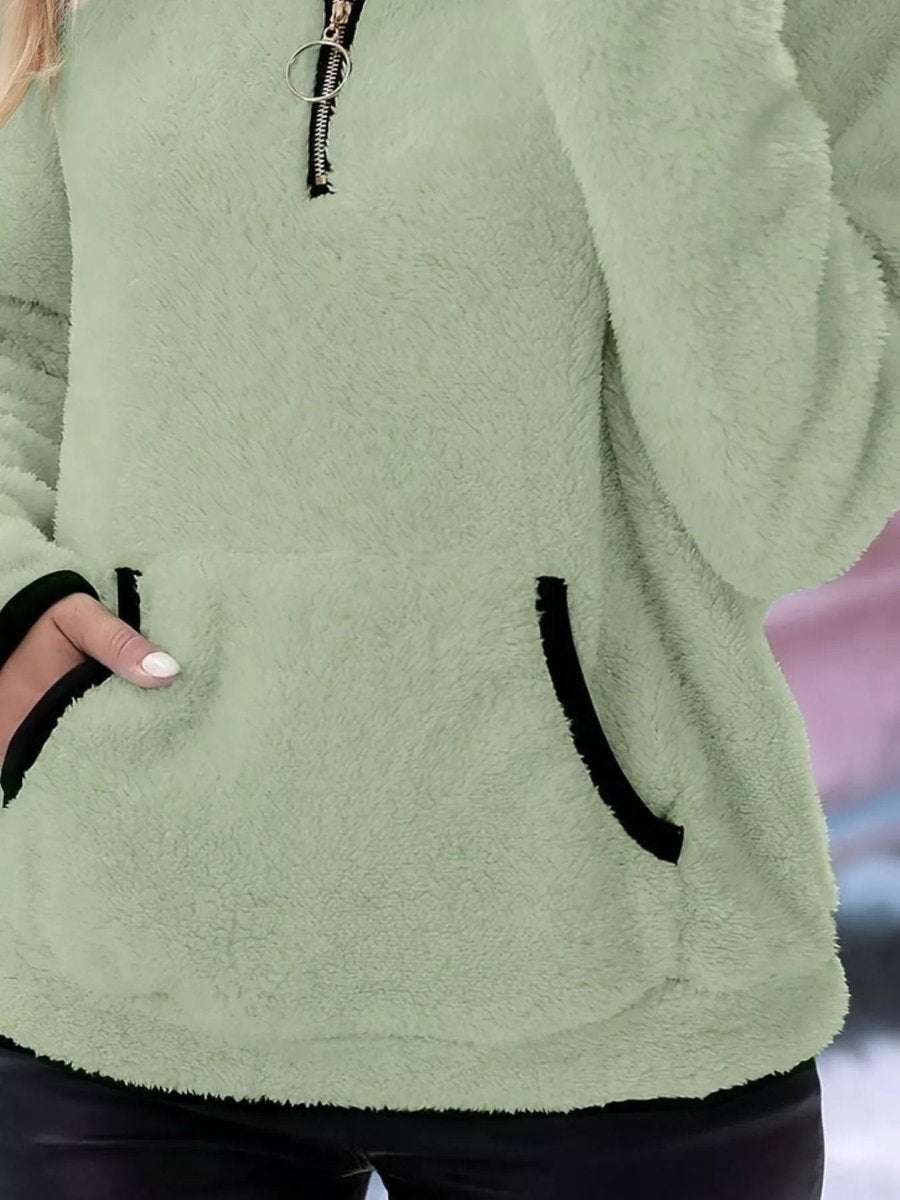Womens Cardigan Fluffy Half-Zip Fleece Pullover Jumper