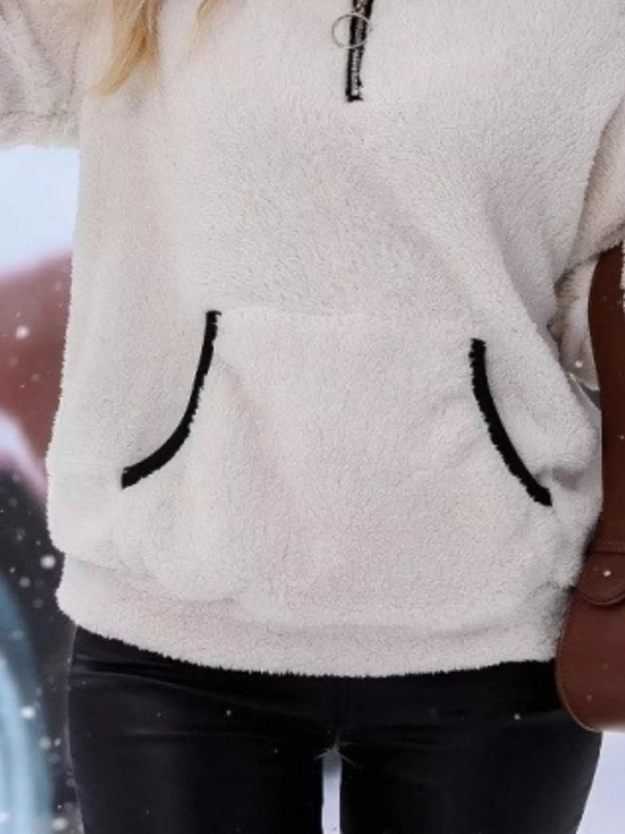 Womens Cardigan Fluffy Half-Zip Fleece Pullover Jumper
