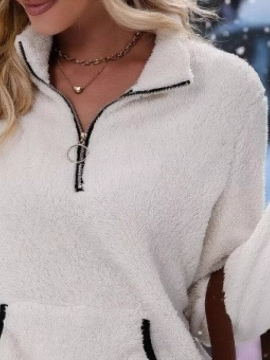 Womens Cardigan Fluffy Half-Zip Fleece Pullover Jumper
