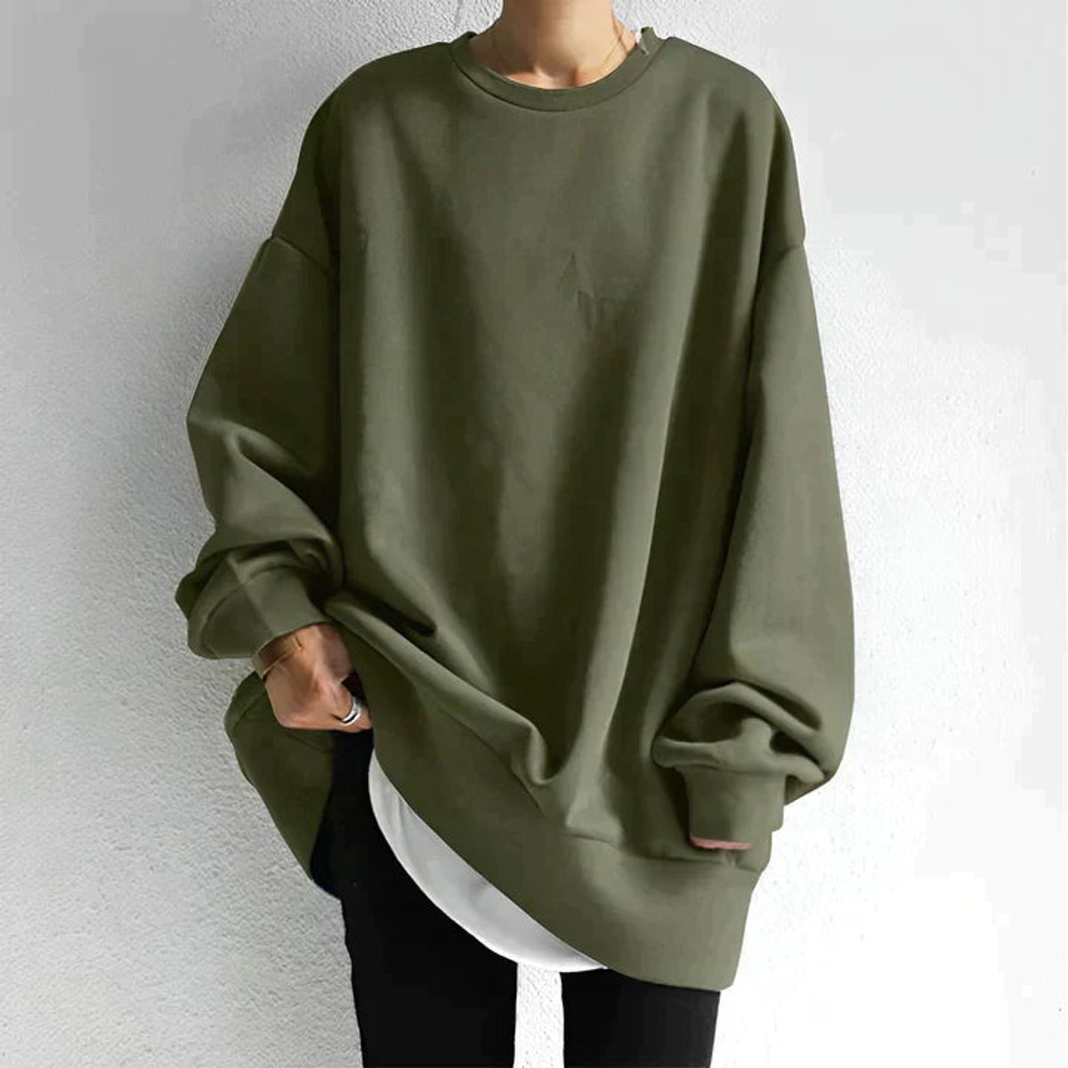 Womens Cardigan Oversized Drop Shoulder Tunic Jumper - Army Green