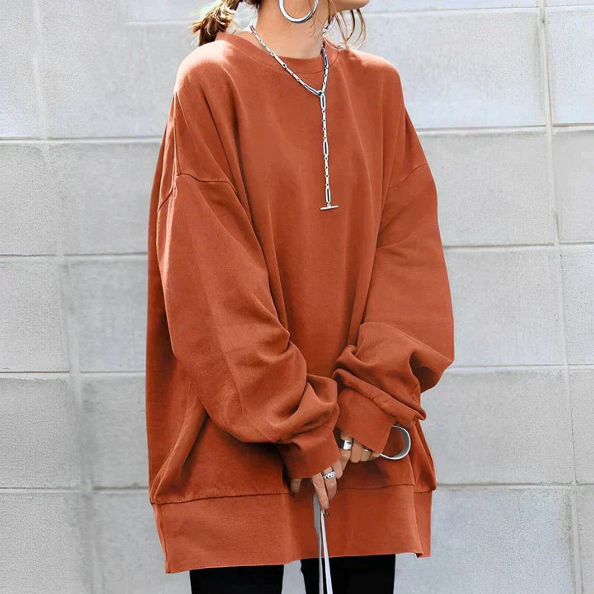 Womens Cardigan Oversized Drop Shoulder Tunic Jumper - Orange