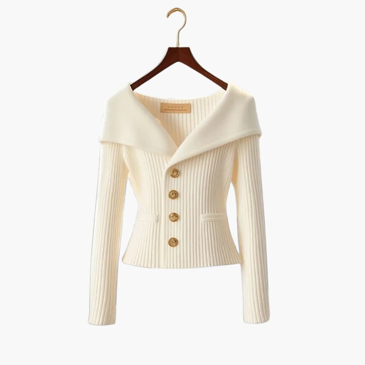 Womens Cardigan Ribbed Knit Off-Shoulder Button-Up Jumper - White