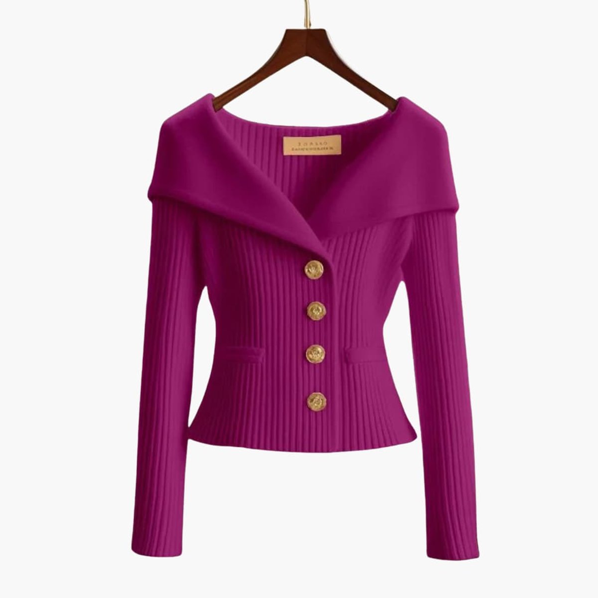 Womens Cardigan Ribbed Knit Off-Shoulder Button-Up Jumper - Violet