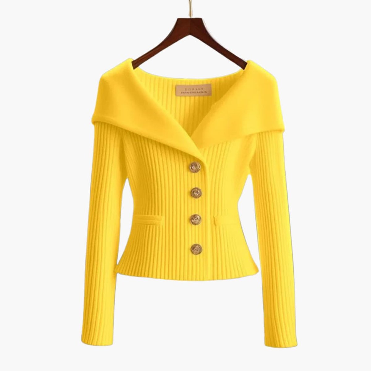 Womens Cardigan Ribbed Knit Off-Shoulder Button-Up Jumper - Yellow