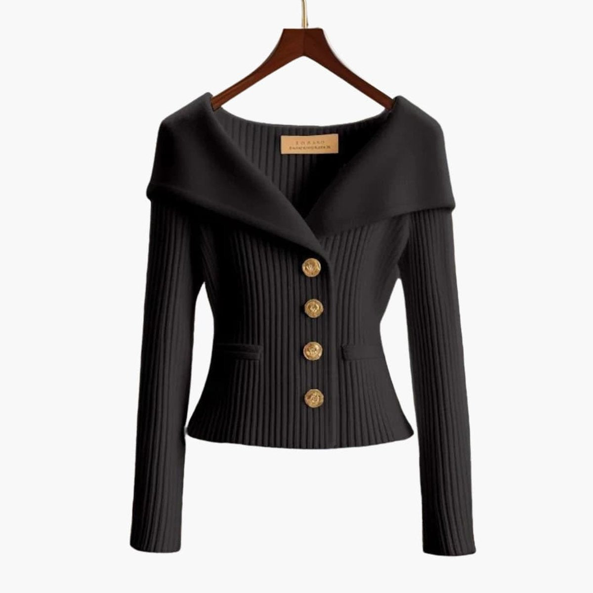 Womens Cardigan Ribbed Knit Off-Shoulder Button-Up Jumper - Black