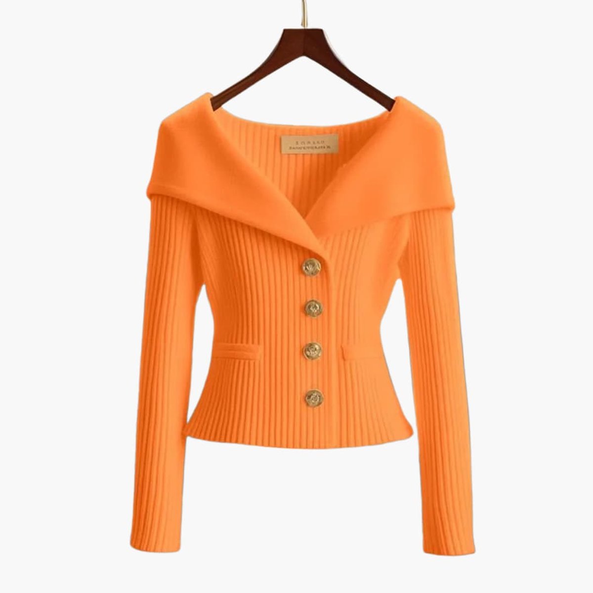 Womens Cardigan Ribbed Knit Off-Shoulder Button-Up Jumper - Orange