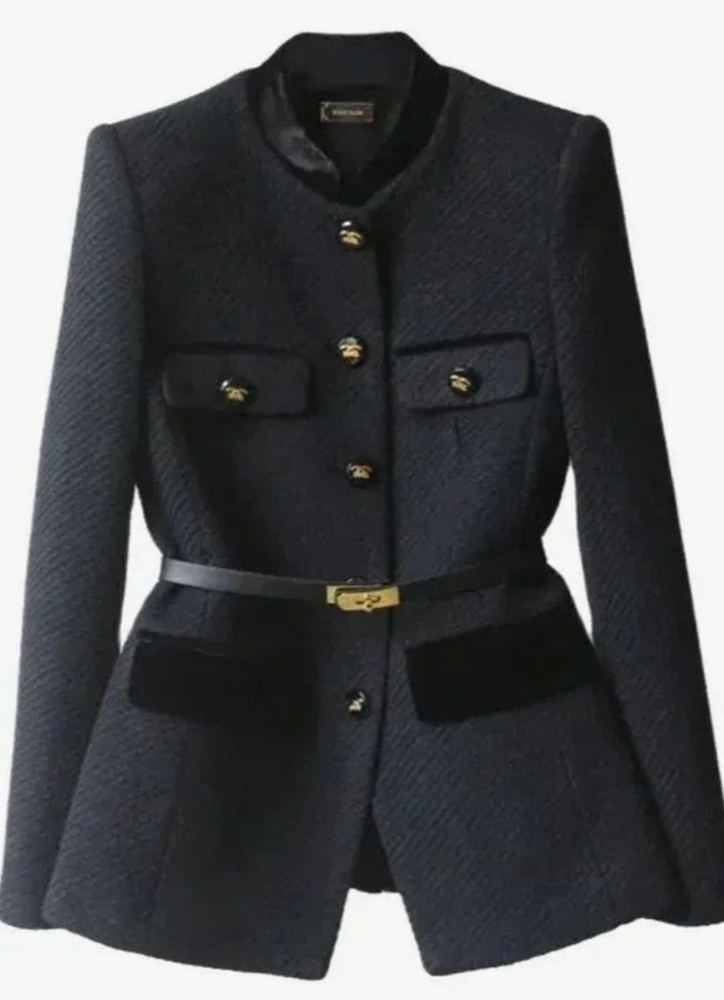 Women's Chic Belted Button-Detail Tailored Coat - Black