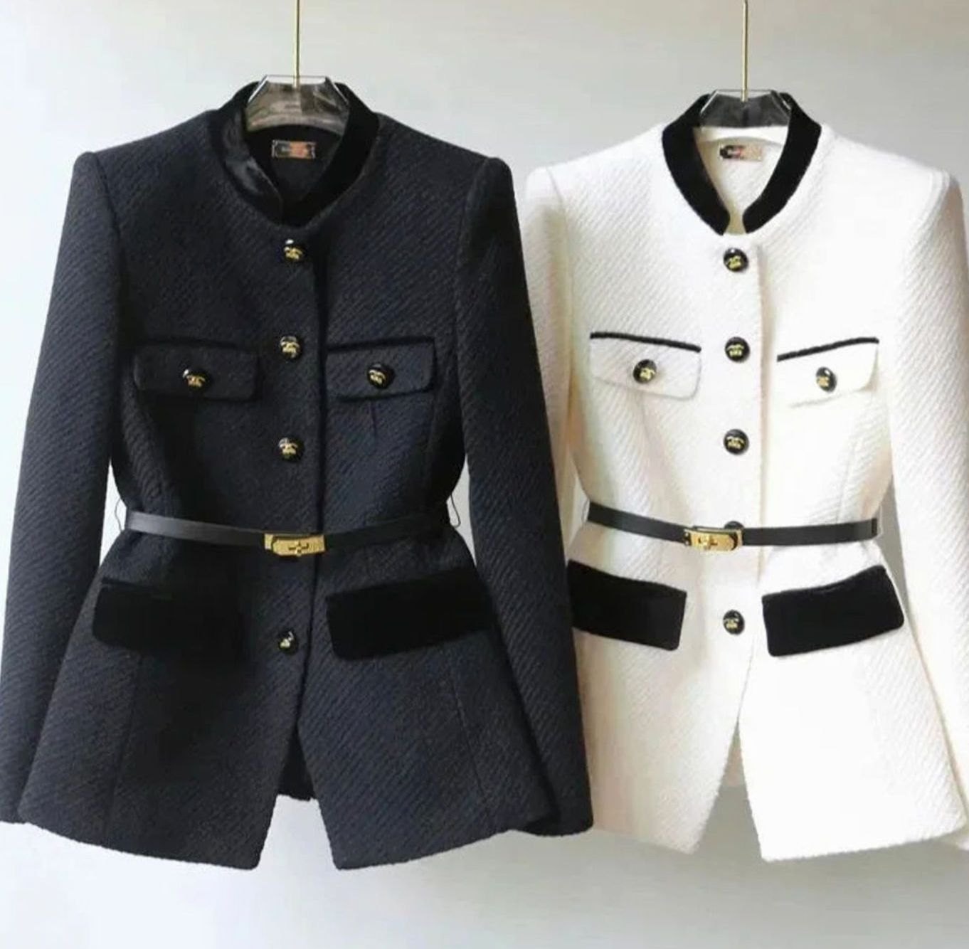 Women's Chic Belted Button-Detail Tailored Coat