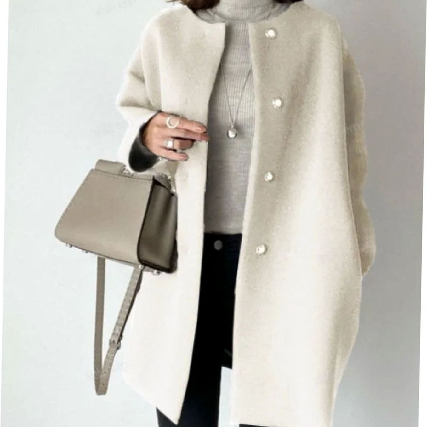 Women's Chic Collarless Button-Front Longline Coat - White