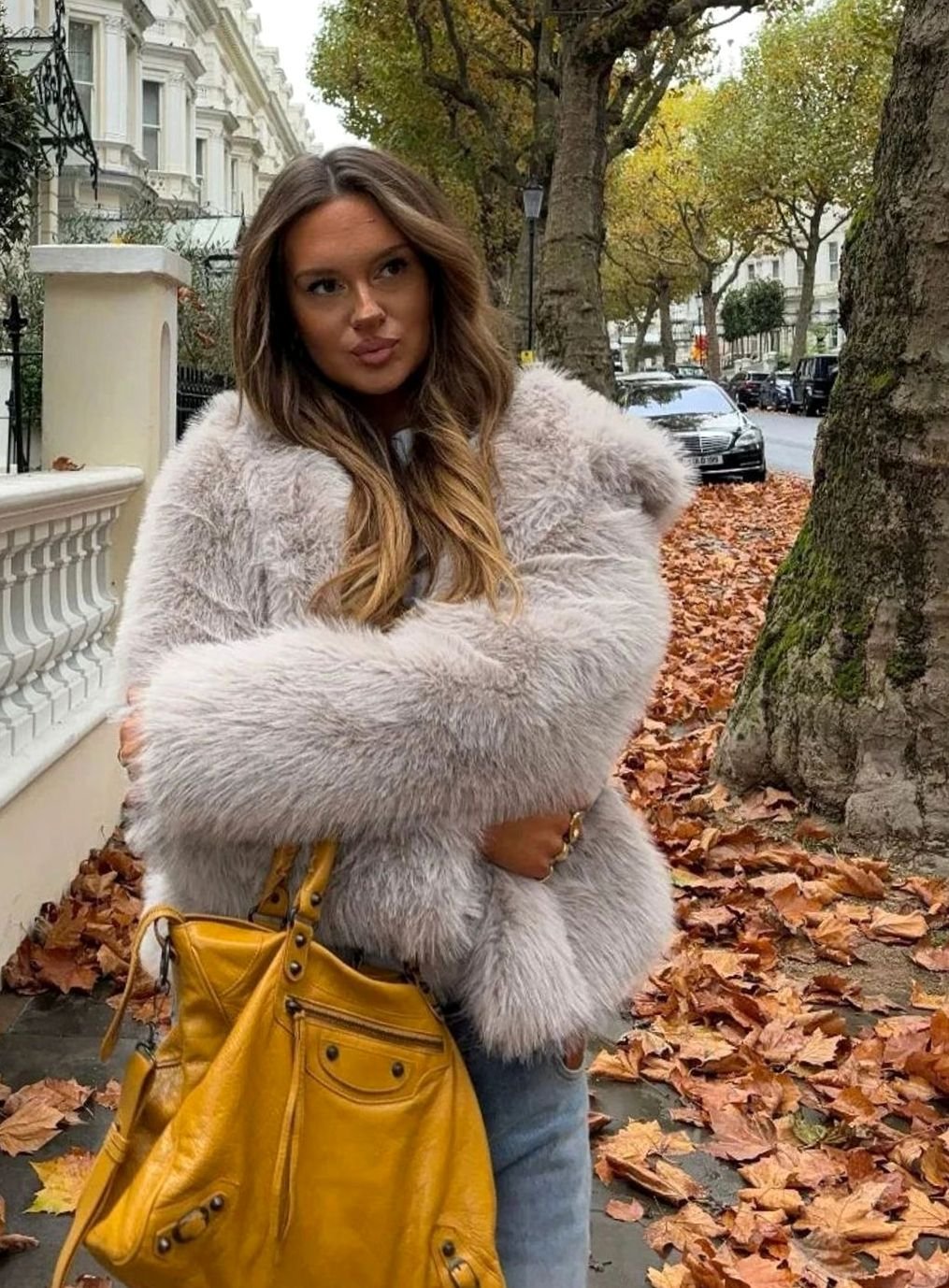 Women's Chic Faux Fur Short Coat Shaggy Texture - Gray