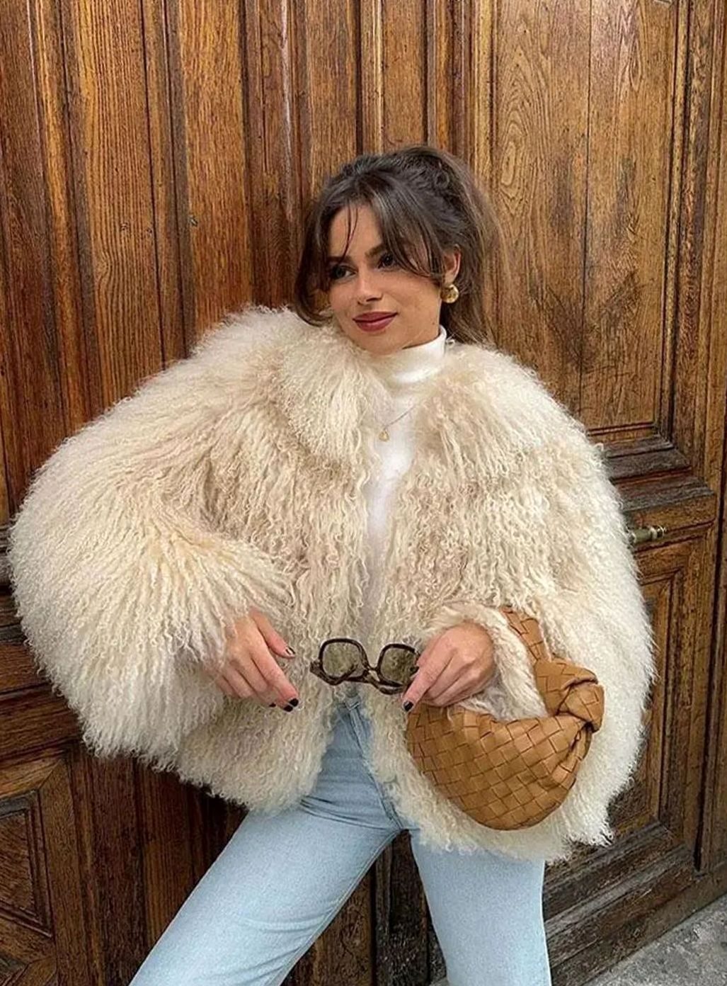 Women's Chic Faux Fur Short Coat Shaggy Texture - Khaki