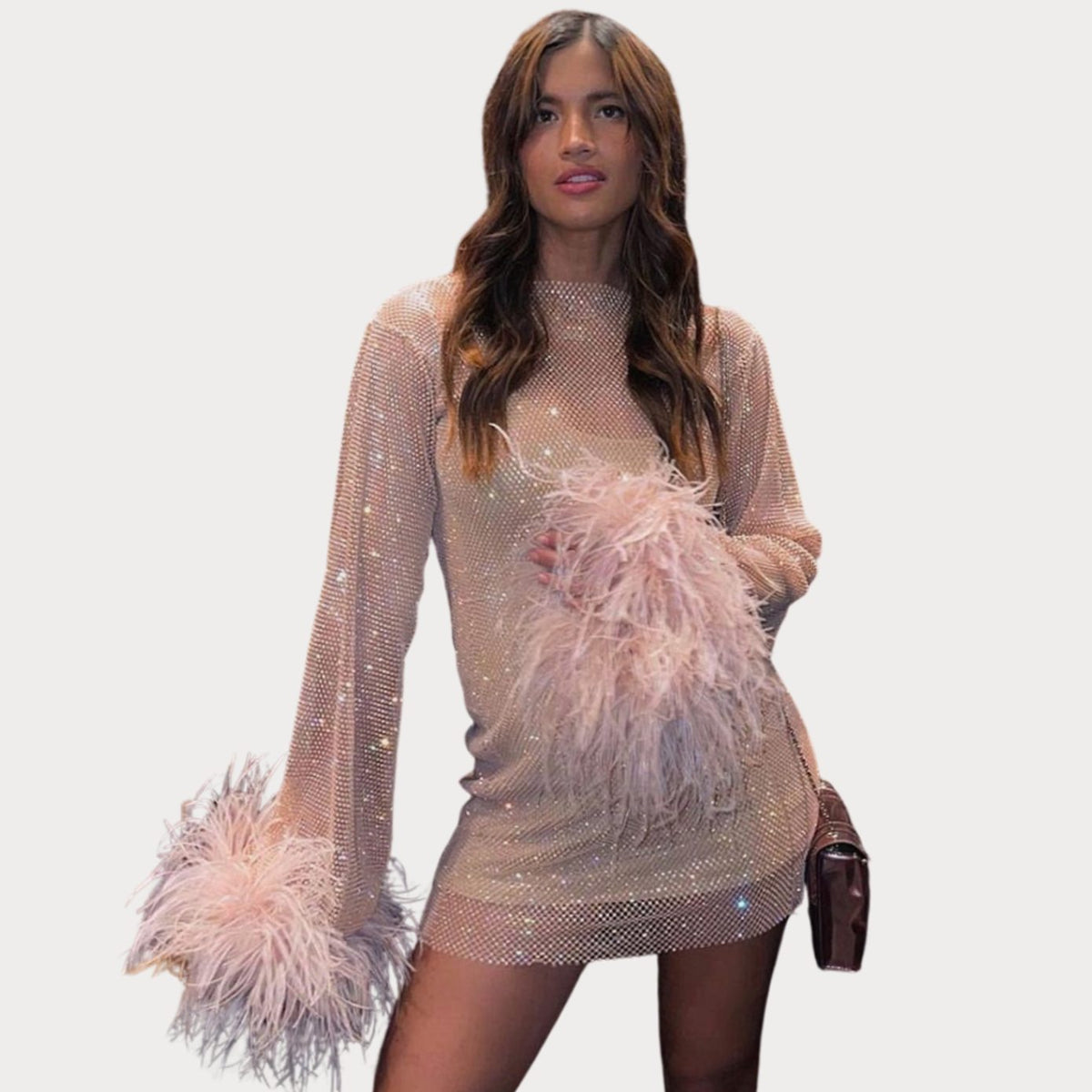 Women's Christmas Party Dress Sequin Feather-Trim Mini